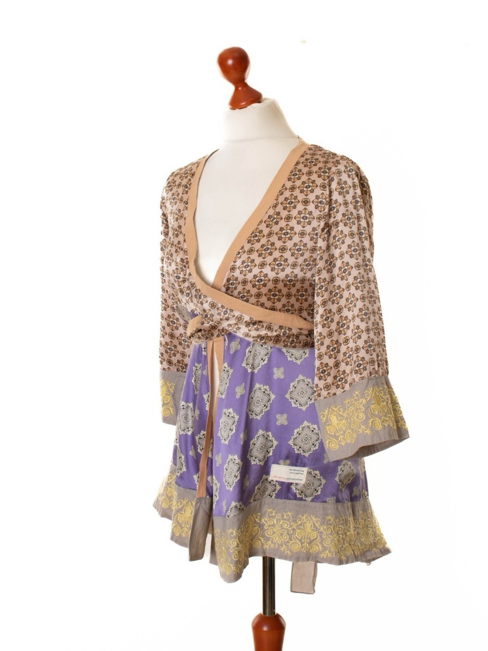 Odd Molly Lavender and Tan Mixed-Print Wrap Tunic